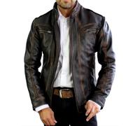 Hafsah Men’s Distressed Aged Brown Motorcycle Leather Jacket | Real Goat Vintage Café Racer Jacket |Quilted Inner|Slim Fit Biker Style Jacket (Distressed Brown, x_s)
