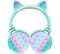 HAFSI Bluetooth Headphones For Kids, Cat Ear Headphones, Pop It Bluetooth Headphones For Girls, Cat Headphones With Mic Over-Ear For School/Tablet/PC. (Blue)