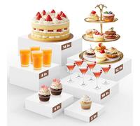 Hafublic 6 PCS Extra Large Buffet Risers Set, White Acrylic Food Risers for Buffet Table, Display Stand Shelf with Hollow Bottoms for Catering Dessert Collectibles Jewelry Figures Show