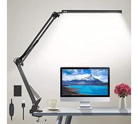 HaFundy LED Desk Lamp,Adjustable Eye-Caring Desk Light with Clamp,Swing Arm Lamp Includes 3 Color Modes,10 Brightness Levels Table Lamps with Memory Function,Desk Lamp for Home,Office,Reading(Black)