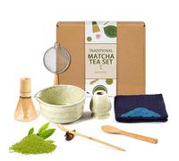 Hafuvool Japanese Matcha Tea Set - 8 Pcs Ceramic Matcha Bowl & Bamboo Whisk Kit with Chasen, Scoop, Sieve - Traditional Matcha Making Tools for Tea Ceremony - Gift for Tea Lovers