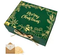 Hafuvool Large Gift Box Christmas for Presents, 33X27.5X12cm Gift Boxes with Magnetic Lids, Ribbon, Envelope and Shredded Paper, Empty Christmas Cardboard boxes for Xmas Party Gift Wrapping