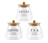 Hafuvool Tea Coffee and Sugar Canisters Set, Set of 3 650ml Airtight Glass Storage Jars with Bamboo Lids Easy to Open Tea Coffee Sugar Jars Kitchen Canisters
