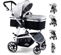 HAGADAY 2 in 1 Baby Stroller for Newborn High Landscape Convertible Infant Carriage Stroller Bassinet Pram for Toddler Pushchair add Foot Cove,Net, Seat Cushion and Detachable Visor(Grey)