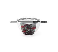 Hagary Dragon Ramen Bowl with Chopsticks Ceramic Bowl Stainless Steel Chopsticks Japanese Style Udon Miso Noodle Soup Bowls Housewarming Wedding Gifts Designed in Korea (Black, 20oz)