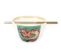 Hagary Dragon Ramen Bowl with Chopsticks Ceramic Bowl Stainless Steel Chopsticks Japanese Style Udon Miso Noodle Soup Bowls Housewarming Wedding Gifts Designed in Korea (Gold, 20oz)