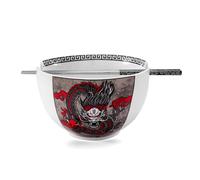 Hagary Dragon Ramen Bowl with Chopsticks Ceramic Bowl Stainless Steel Chopsticks Japanese Style Udon Miso Noodle Soup Bowls Housewarming Wedding Gifts Designed in Korea (Black, 30oz)