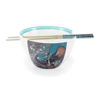 Hagary Dragon Ramen Bowl with Chopsticks Ceramic Bowl Stainless Steel Chopsticks Japanese Style Udon Miso Noodle Soup Bowls Housewarming Wedding Gifts Designed in Korea (Blue, 20oz)