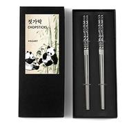 Hagary Panda Black Chopsticks Metal Chopsticks Reusable Designed in Korea Japanese Style Stainless Steel 316 18/10 Non-Slip Dishwasher Safe (Black - 2 Pairs)