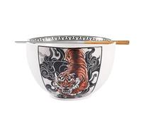 Hagary Tiger Ramen Bowl with Chopsticks Ceramic Bowl Stainless Steel Chopsticks Japanese Style Udon Miso Noodle Soup Bowls Designed in Korea (30 oz)