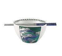 Hagary Wave Ramen Bowl Ceramic Bowl Japanese Style Udon Miso Noodle Soup Bowls Designed in Korea (20oz - Bowl with Chopsticks)