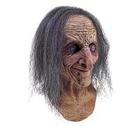 Hagatha Old Woman Witch Latex Head and Chest Mask with Hair Scary Halloween Fun