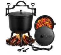 HAGE Cast Iron Goulash Pot with Lid and Feet Dutch Oven Fire Pot for Campfire Grill Camping Hungarian Goulash Pot Casserole Pot for Stew Soup Meat and BBQ