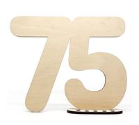 HAGEFOL Guest book wooden decoration sign number 75 - to write on yourself as a gift with stand and birthday candle holder - for 75th birthday decoration, 75th anniversary or wedding