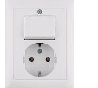 Hager Berker Combination Switch Socket Outlet Polar White Glossy - 6143568949