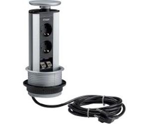 Hager G7044LAN - Telescopic Mini-Column 2 Schuko+Cable 3 m Aluminium