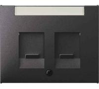 Hager K1 - Central Plate with Porta ROTULO Blind 2 Modules Anthracite