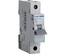 Hager MTN116 Miniature Circuit Breaker, 1 Pole, 1 Module, Type B, 6 kA Breaking Capacity, 16 A Current