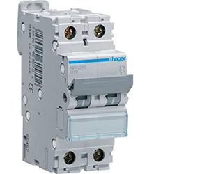 Hager - nrn210 - Magneto-thermic Switch Series NR, 2P, 10 A, Curve C, 25 KA
