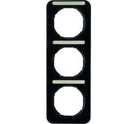 Hager r.1 - Frame r1 3 Vertical Elements with Label Holder Black Gloss