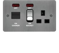 Hager WFCC50NBSB Sollysta Flat Plate 45A Cooker Control Unit + LED Indicator - Brushed Steel + Black Insert