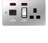 Hager WFCC50NPSB Sollysta Flat Plate 45A Cooker Control Unit + LED Indicator - Polished Steel + Black Insert