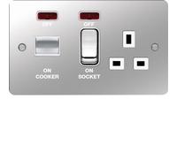Hager WFCC50NPSW Sollysta Flat Plate 45A Cooker Control Unit + LED Indicator - Polished Steel + White Insert