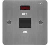 Hager WFDP50NBSB Sollysta Flat Plate 50A 1G DP Switch + LED Indicator - Brushed Steel + Black Insert