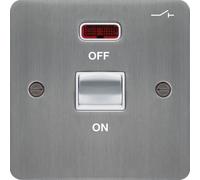 Hager WFDP50NBSW Sollysta Flat Plate 50A 1G DP Switch + LED Indicator - Brushed Steel + White Insert