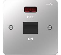 Hager WFDP50NPSB Sollysta Flat Plate 50A 1G DP Switch + LED Indicator - Polished Steel + Black Insert