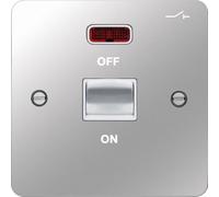 Hager WFDP50NPSW Sollysta Flat Plate 50A 1G DP Switch + LED Indicator - Polished Steel + White Insert