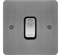 Hager WFDP84BSB Sollysta Flat Plate 20A Double Pole Switch - Brushed Steel + Black Insert