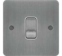 Hager WFDP84BSW Sollysta Flat Plate 20A Double Pole Switch - Brushed Steel + White Insert