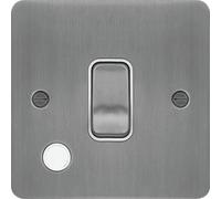 Hager WFDP84FOBSW Sollysta Flat Plate 20A Double Pole Switch + Flex Outlet - Brushed Steel + White Insert
