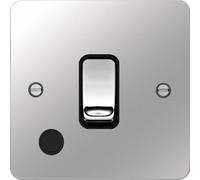 Hager WFDP84FOPSB Sollysta Flat Plate 20A Double Pole Switch + Flex Outlet - Polished Steel + Black Insert
