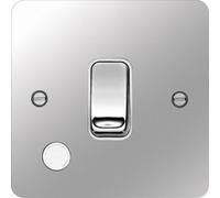 Hager WFDP84FOPSW Sollysta Flat Plate 20A Double Pole Switch + Flex Outlet - Polished Steel + White Insert