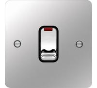 Hager WFDP84NPSB Sollysta Flat Plate 20A Double Pole Switch + LED Indicator - Polished Steel + Black Insert
