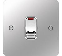 Hager WFDP84NPSW Sollysta Flat Plate 20A Double Pole Switch + LED Indicator - Polished Steel + White Insert