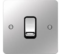 Hager WFDP84PSB Sollysta Flat Plate 20A Double Pole Switch - Polished Steel + Black Insert