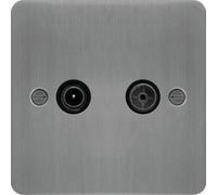 Hager WFDXBSB Sollysta Flat Plate TV & FM/DAB Outlet - Brushed Steel + Black Insert