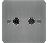 Hager WFDXBSW Sollysta Flat Plate TV & FM/DAB Outlet - Brushed Steel + White Insert