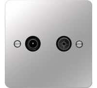 Hager WFDXPSB Sollysta Flat Plate TV & FM/DAB Outlet - Polished Steel + Black Insert