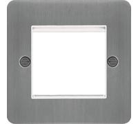Hager WFP2EUBSW Sollysta Flat Plate Twin Euro Style Module Faceplate - Brushed Steel+ White Insert