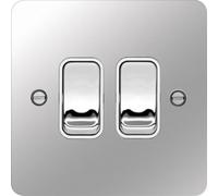 Hager WFPS22PSW Sollysta Flat Plate 10AX 2 Gang 2 Way Wall Switch - Polished Steel + White Insert