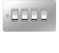 Hager WFPS42PSW Sollysta Flat Plate 10AX 4 Gang 2 Way Wall Switch - Polished Steel + White Insert
