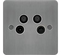 Hager WFQXBSW Sollysta Flat Plate TV & FM/DAB & SAT 1&2 Outlet Brushed Steel + White Insert