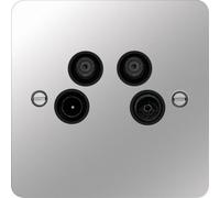 Hager WFQXPSB Sollysta Flat Plate TV & FM/DAB & SAT 1&2 Outlet Polished Steel + Black Insert