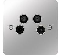 Hager WFQXPSW Sollysta Flat Plate TV & FM/DAB & SAT 1&2 Outlet Polished Steel + White Insert