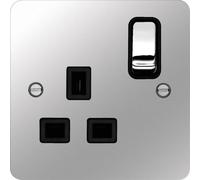Hager WFSS81PSB Sollysta Flat Plate 13A 1 Gang Double Pole Switch Socket - Polished Steel + Black Insert