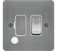 Hager WFSSU83FOBSW Sollysta Flat Plate 13A Fused Connection Unit Switched + Flex Outlet - Brushed Steel + White Insert